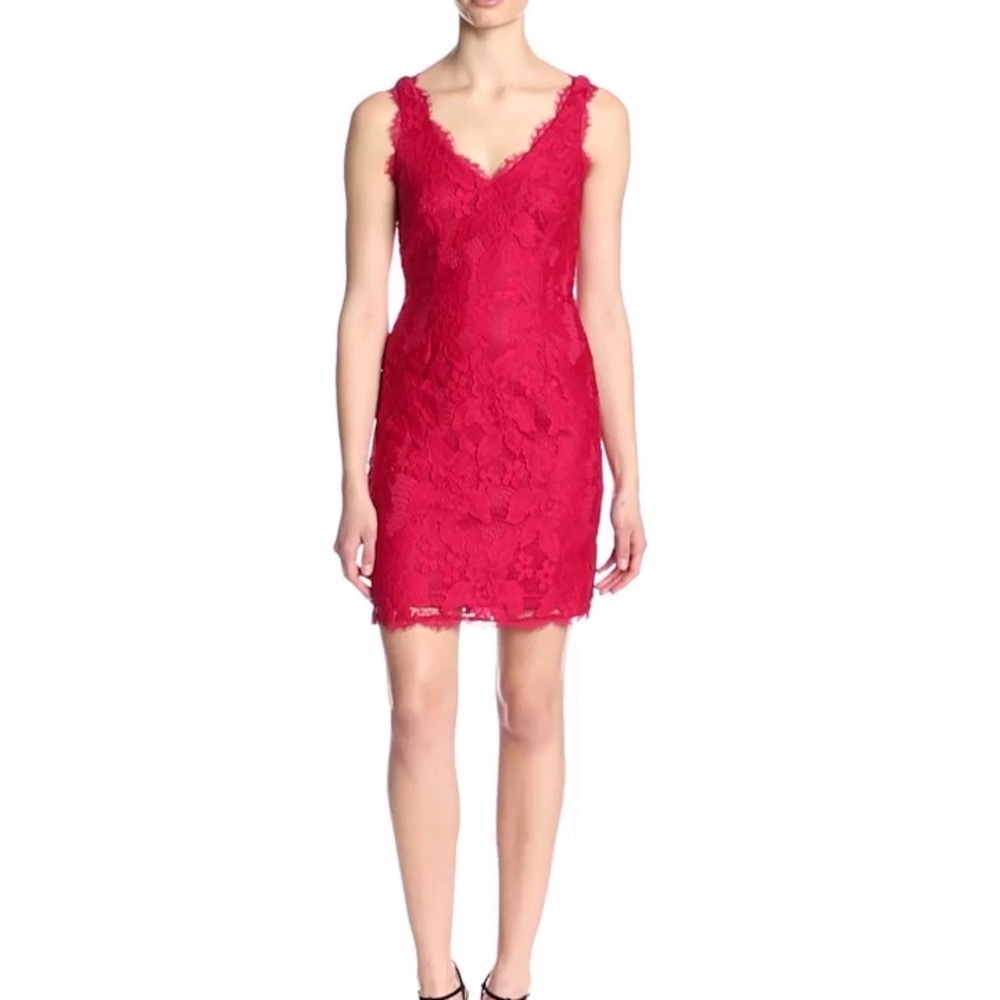 Adrianna Papell Dress bodycon Vibrant Red‎ Lace Mini/midi date night L XL 14 12